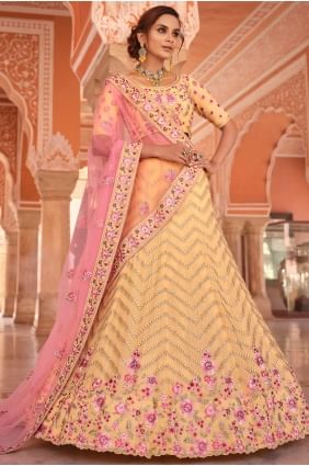 Embroidered Georgette Wedding Lehenga Choli in Yellow with Dupatta LC4595