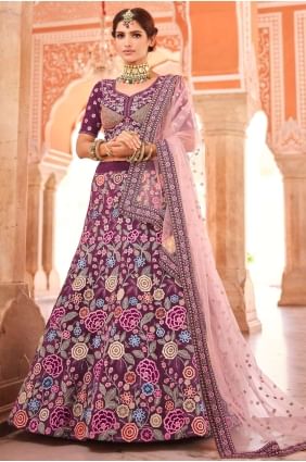 Crepe Wine  Wedding Lehenga Choli in Embroidered LC4596