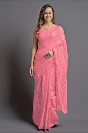 Saree Georgette  in Pink with Embroidered SR20468