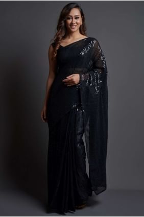 Saree Georgette  with Embroidered in Black SR20491