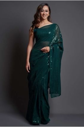 Green Embroidered Georgette Saree SR20493