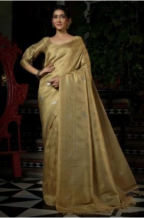 Beige South Indian Saree with Weaving Raw silk SR20552