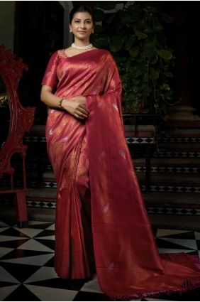 Raw silk South Indian Saree in Pink with Weaving SR20553