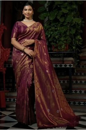 Weaving Raw silk Wine  South Indian Saree with Blouse SR20554