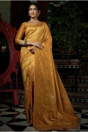 Raw silk South Indian Saree in Mustard  with Weaving SR20555