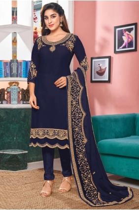 Embroidered Eid Salwar Kameez in Blue Faux georgette SK14351