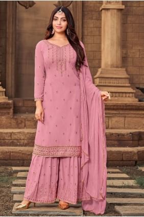 Georgette Embroidered Pink Eid Sharara Suit with Dupatta SS0641