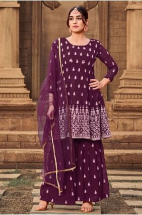 Georgette Eid Sharara Suit with Embroidered SS0643