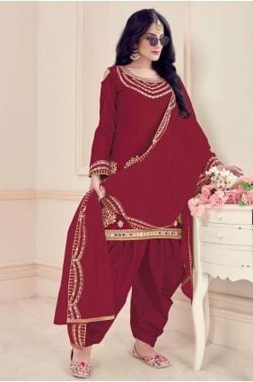 Maroon Patiala Suit with Embroidered Silk PS2379