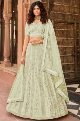 Pista  Embroidered Organza Wedding Lehenga Choli LC4674