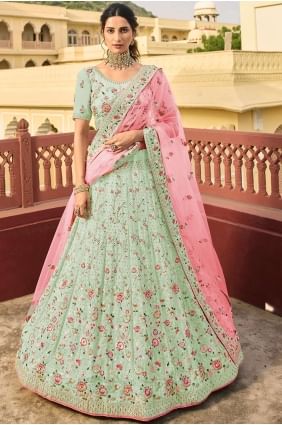 Organza Embroidered Green Wedding Lehenga Choli with Dupatta LC4677