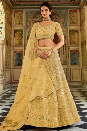 Wedding Lehenga Choli Embroidered  in Yellow Organza LC4678