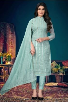 Embroidered Chanderi Eid Salwar Kameez in Blue with Dupatta SK14402