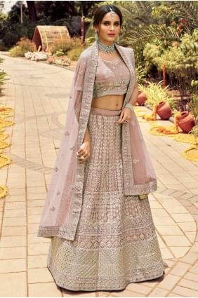 Organza Party Lehenga Choli in Fawn  with Embroidered LC4695