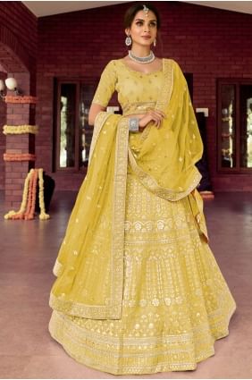 Organza Embroidered Ocher  Party Lehenga Choli with Dupatta LC4701