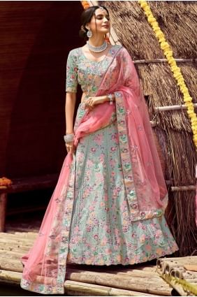 Wedding Lehenga Choli in Pista  Crepe,satin and silk with Embroidered LC4709