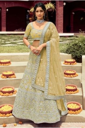 Ocher  Organza Embroidered Wedding Lehenga Choli with Dupatta LC4715