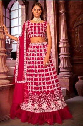 Red Party Lehenga Choli in Embroidered Net LC4745