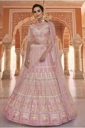 Embroidered Party Lehenga Choli in Peach Organza LC4779
