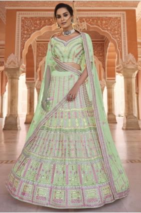 Party Lehenga Choli in Pista  Organza with Embroidered LC4781
