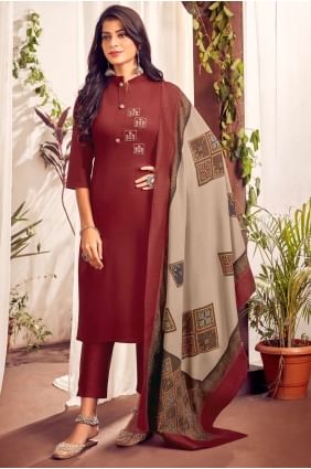 Cotton Eid Salwar Kameez with Embroidered in Maroon SK14470