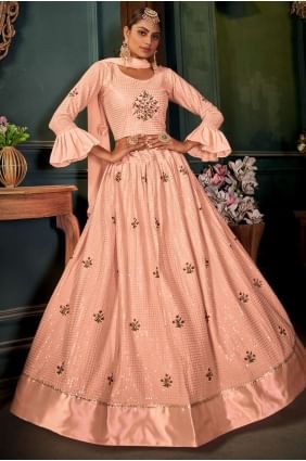 Lehenga Choli in Peach Georgette with Embroidered LC4849