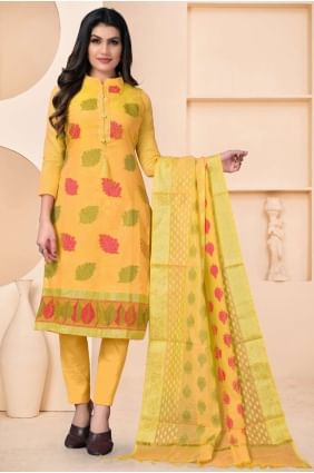 Yellow Banarsi jacquard Weaving Salwar Kameez with Dupatta SK14505
