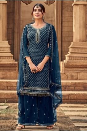 Teal  Embroidered Eid Palazzo Suit in Georgette PZ2755