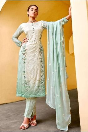 Viscose and chinon chiffon Eid Salwar Kameez in Pista  with Digital print SK14536