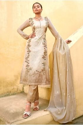 Beige Digital print Eid Salwar Kameez in Viscose and chinon chiffon SK14538