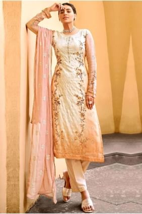 Peach Eid Salwar Kameez in Viscose and chinon chiffon with Digital print SK14539