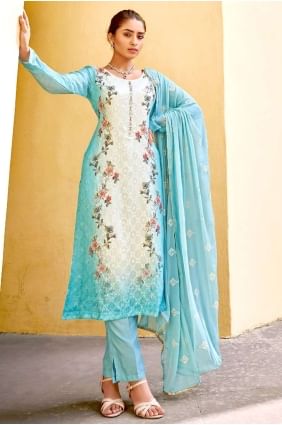 Blue Eid Salwar Kameez with Digital print Viscose and chinon chiffon SK14540