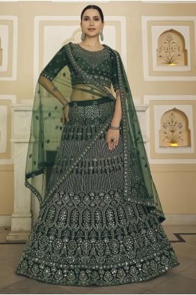 Soft net Green Party Embroidered Lehenga Choli with Dupatta LC5402
