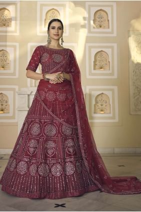 Soft net Party Lehenga Choli in Maroon Embroidered  with Dupatta LC5403