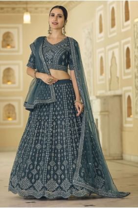 Soft net Teal blue Party Lehenga Choli in Embroidered LC5404