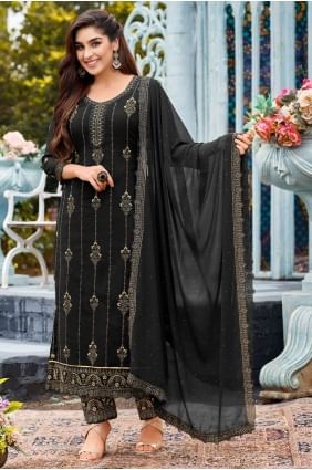 Black Eid Salwar Kameez in Faux georgette with Embroidered SK14532