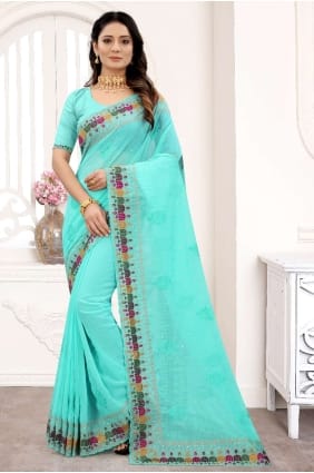 Saree in Sky blue with Georgette Embroidered SR21912