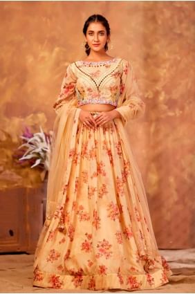 Peach Organza Printed Lehenga Choli with Dupatta LC5544