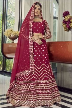 Georgette Coral red Party Lehenga Choli in Embroidered LC5464