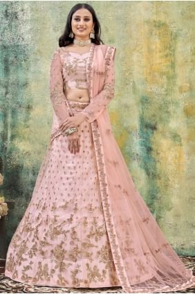 Pink Party Lehenga Choli with Embroidered Net LC5469