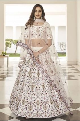 Embroidered Silk Party Lehenga Choli in White LC5472
