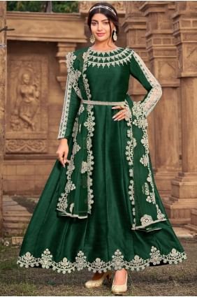 Green Eid Anarkali Suit in Embroidered Silk AS3116