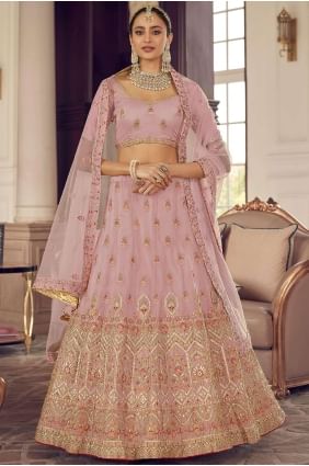 Organza Embroidered Peach Party Lehenga Choli with Dupatta LC5479
