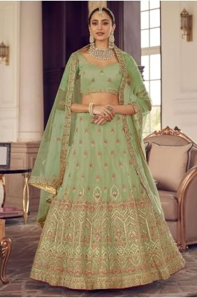 Turquoise  Party Lehenga Choli in Organza with Embroidered LC5481