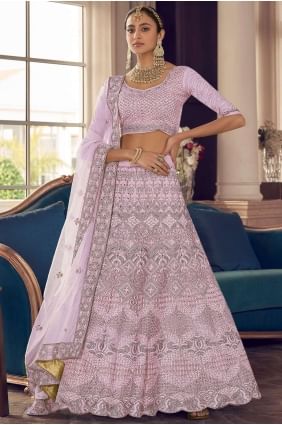Embroidered Party Lehenga Choli in Pink Crepe LC5482