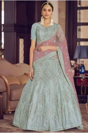 Turquoise  Party Lehenga Choli in Crepe with Embroidered LC5485
