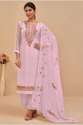 Georgette Pink Palazzo Suit in Embroidered PZ3051