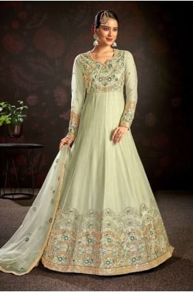 Anarkali Suit in Green with Net Embroidered AS3225