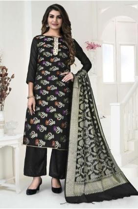 Banarasi silk Salwar Kameez in Black with Weaving SK14838