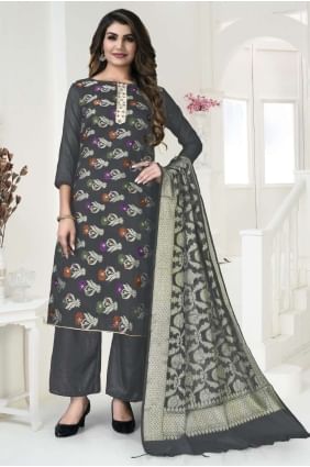 Grey Weaving Banarasi silk Salwar Kameez SK14840